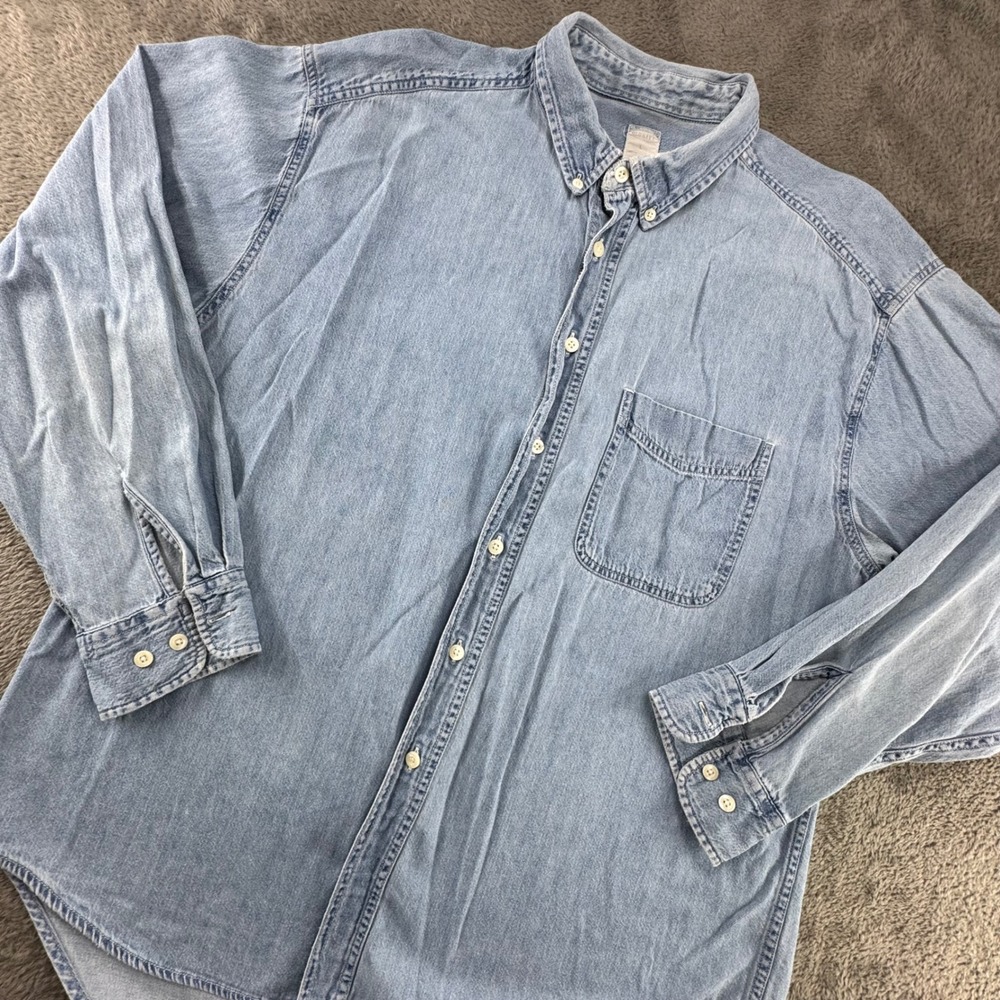 Old Navy Denim Shirt Women Large Light Blue Excellent Button Down Long Sleeve L